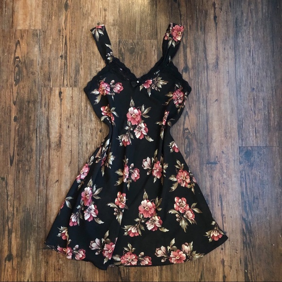 Vintage Other - Black Sheer Floral Night Slip Dress Gown
